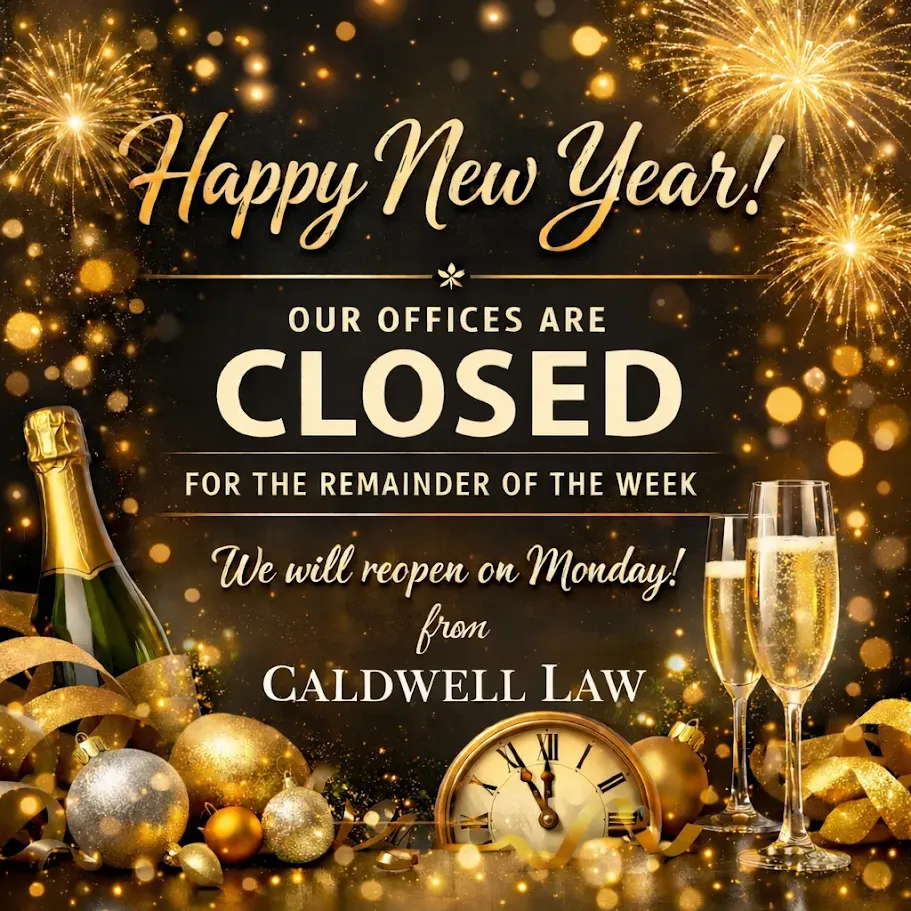 Happy New Year greeting from Caldwell Law. Our bankruptcy law offices are closed for the remainder of the week and will reopen Monday for client consultations.