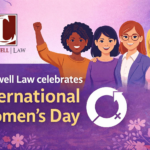 Illustration celebrating International Women’s Day with diverse women and Caldwell Law logo recognizing women’s achievements and contributions.